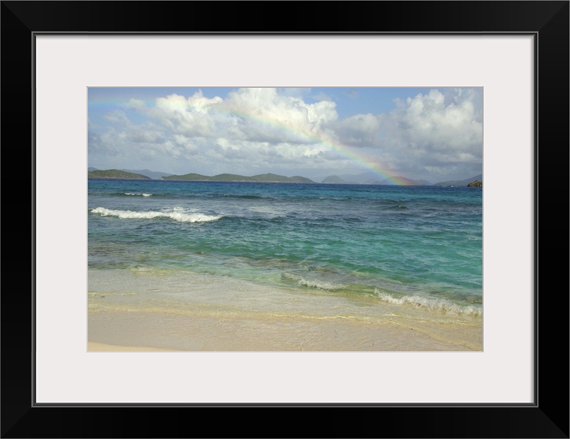 Caribbean, U.S. Virgin Islands, St.Thomas, St. John Bay, Sapphire Beach. Rainbow with a view of the island of St. John in ...