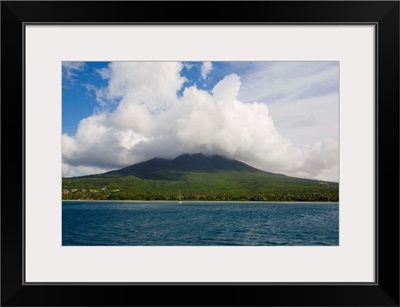 Cloud covered Nevis Peak, Caribbean