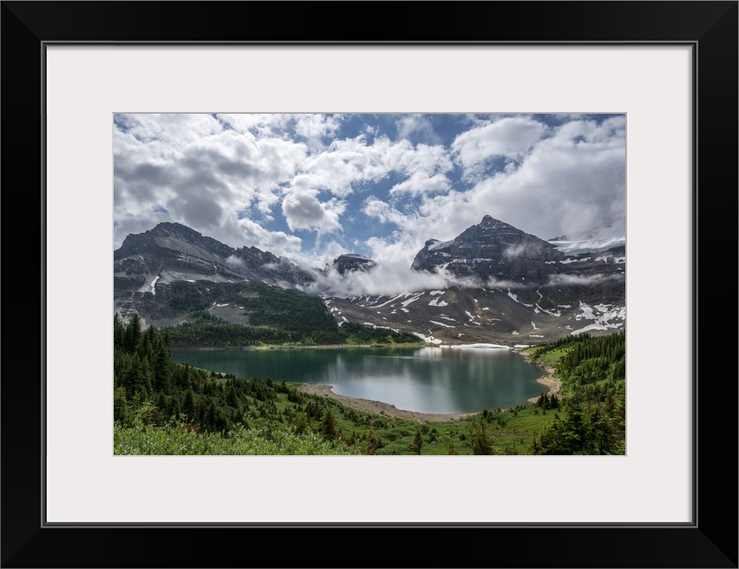 Clouds over an alpine lake in Assiniboine Provincial Park.