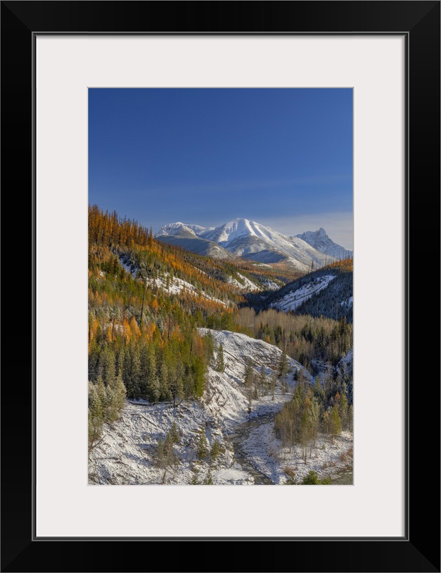 Coal Creek with Cloudcroft Peaks in late autumn in Glacier National Park, Montana, USA.