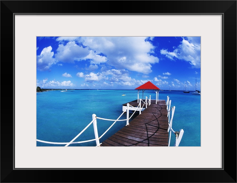 Colorful graphic of dock in St. Francois, Guadeloupe.