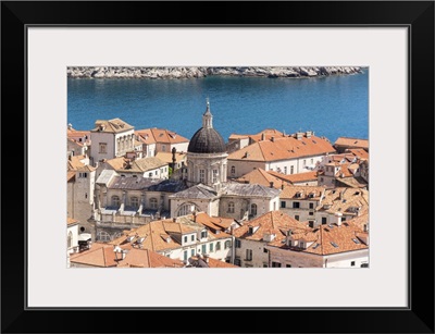 Croatia, Dubrovnik, Old City Cathedral, Red Tile Roofs And Adriatic