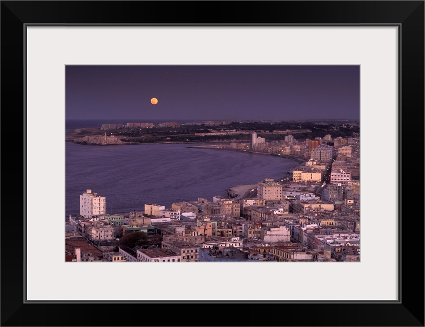 Cuba, Moon over Old Havana.