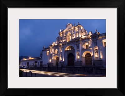 Evening at Cathedral de Santiago at twilight, Antigua, Guatemala