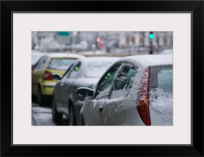 France, French Alps (Isere), Grenoble, Snow Covered Cars