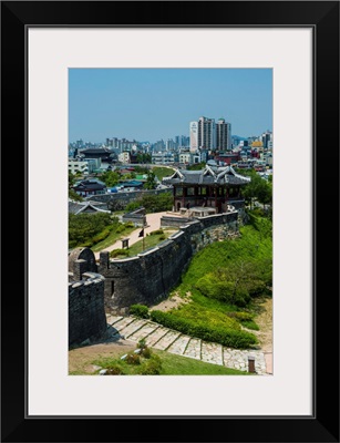 Huge stone walls around the fortress of Suwon, South Korea