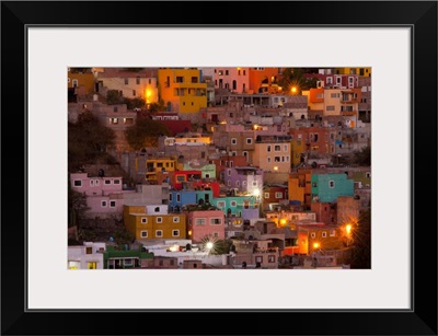 Mexico, Guanajuato. The colorful homes and buildings of Guanajuato at night