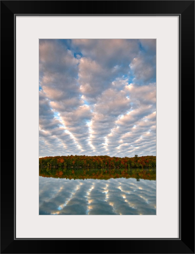 USA, Michigan, Upper Peninsula. Clouds over Pete's Lake in autumn.