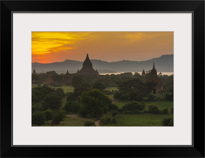 Myanmar. Bagan. Sunset over the temples of Bagan.