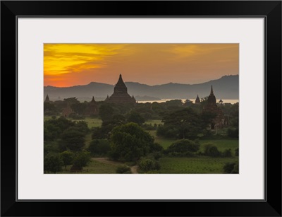 Myanmar. Bagan. Sunset over the temples of Bagan
