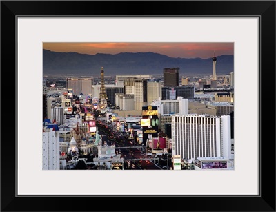 Nevada, Las Vegas. Overview of city at sunset