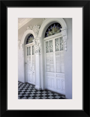 Puerto Rico, Ponce, Historic District, doors with stucco decor and tiled floor