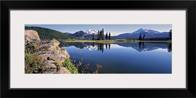 Red Columbine grow from a rock outcrop at Sparks Lake in the Cascades, Oregon