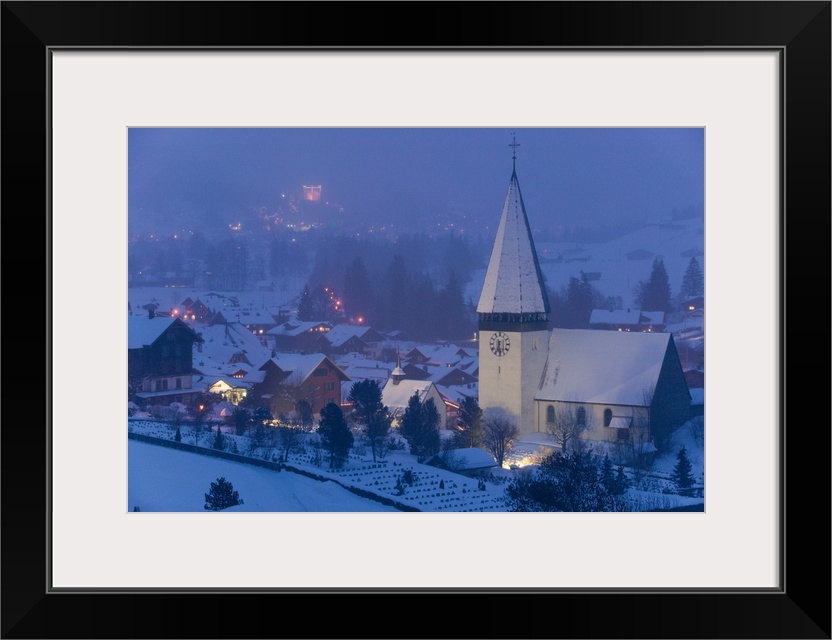 SWITZERLAND-Bern-SAANEN (Area around Gstaad):.Town Church / Winter / Evening... Walter Bibikow 2005