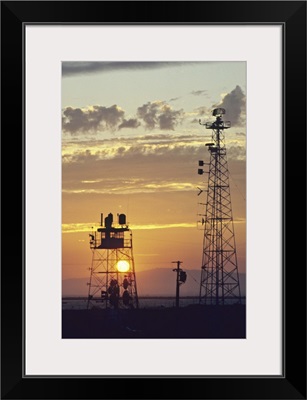 Telecommunications antenna at sunset