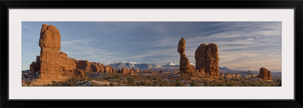 USA, Utah, Panoramic Image Of Balanced Rock At Sunset, Arches National Park