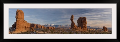 USA, Utah, Panoramic Image Of Balanced Rock At Sunset, Arches National Park