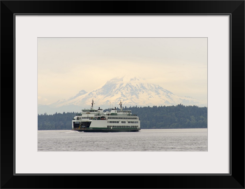 US, WA, Puget Sound. Seattle/Bremerton ferry with Mt Rainier