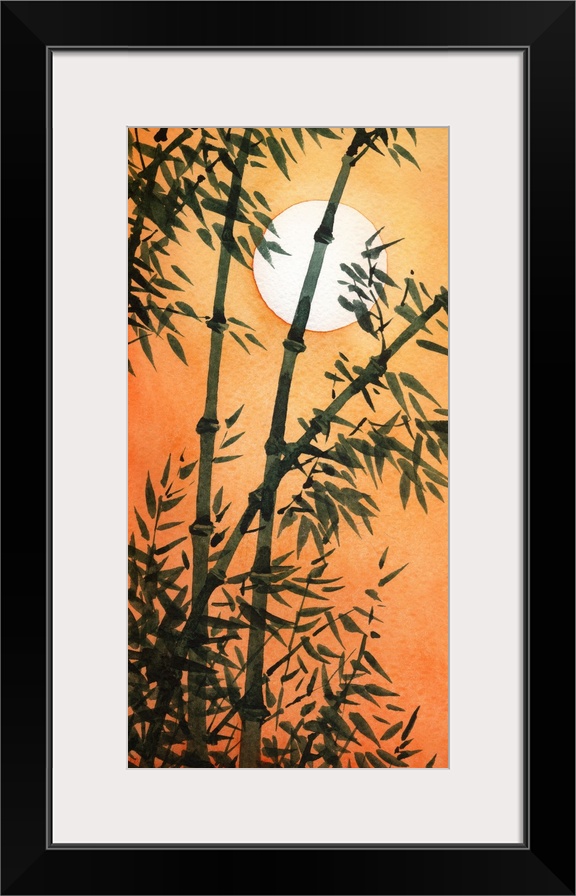 Bamboo grove in the setting sun. Picture in traditional Japanese style.