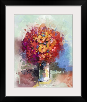 Abstract Still Life A Bouquet Of Flowers, Red Gerbera Flowers In Vase