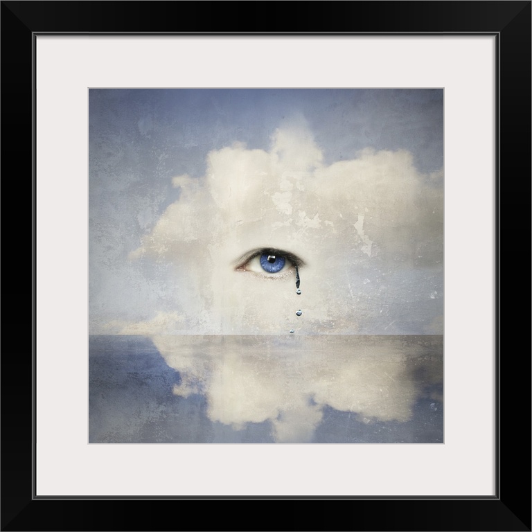 Fantasy concept of a human eye crying in the clouds.