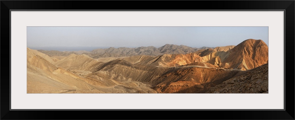 Desert landscape panorama at sunset.