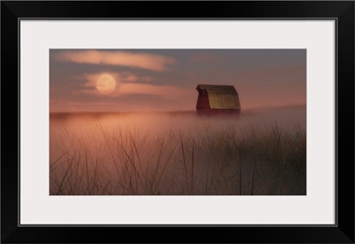 Old Agricultural Barn In A Misty Field