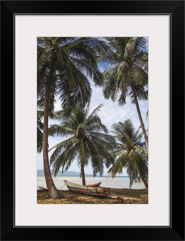 Palm Trees At Tropical Seashore With Boat