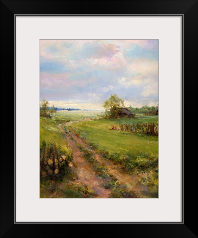 Rural landscape, originally a painting of oil paints impasto on canvas.