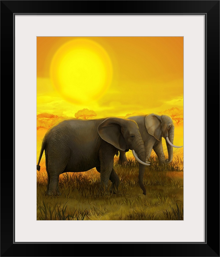 Elephants on a safari, originally an illustration for the children.