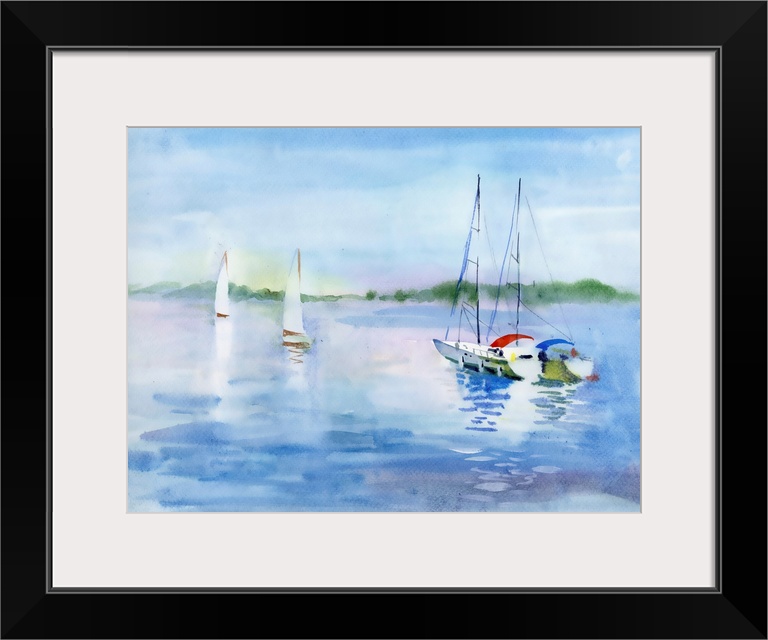 Originally a watercolor summer landscape with sailboats.