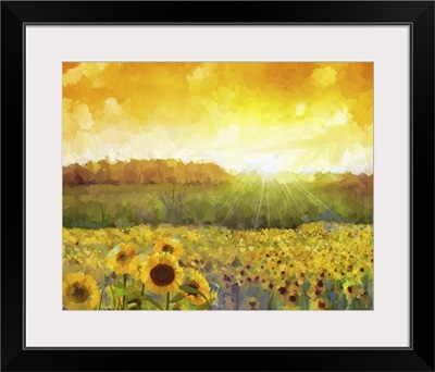 Sunflower Flower Blossom, A Rural Sunset Landscape
