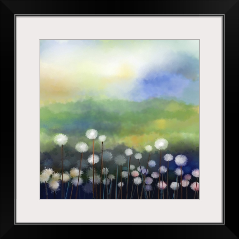 Originally an abstract oil painting of white flowers field in soft color. Originally oil painting of a white dandelion flo...