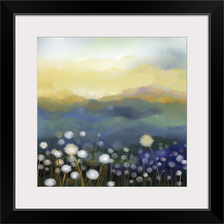 Originally an abstract oil painting of white flowers field in soft color. Originally oil painting of a white dandelion flo...