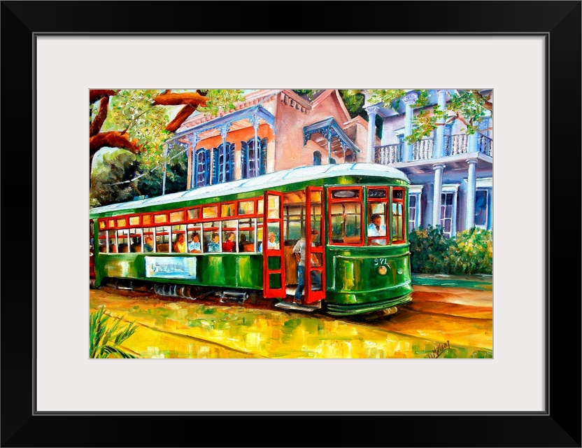 Contemporary landscape painting of a New Orleans street lined with beautiful homes.