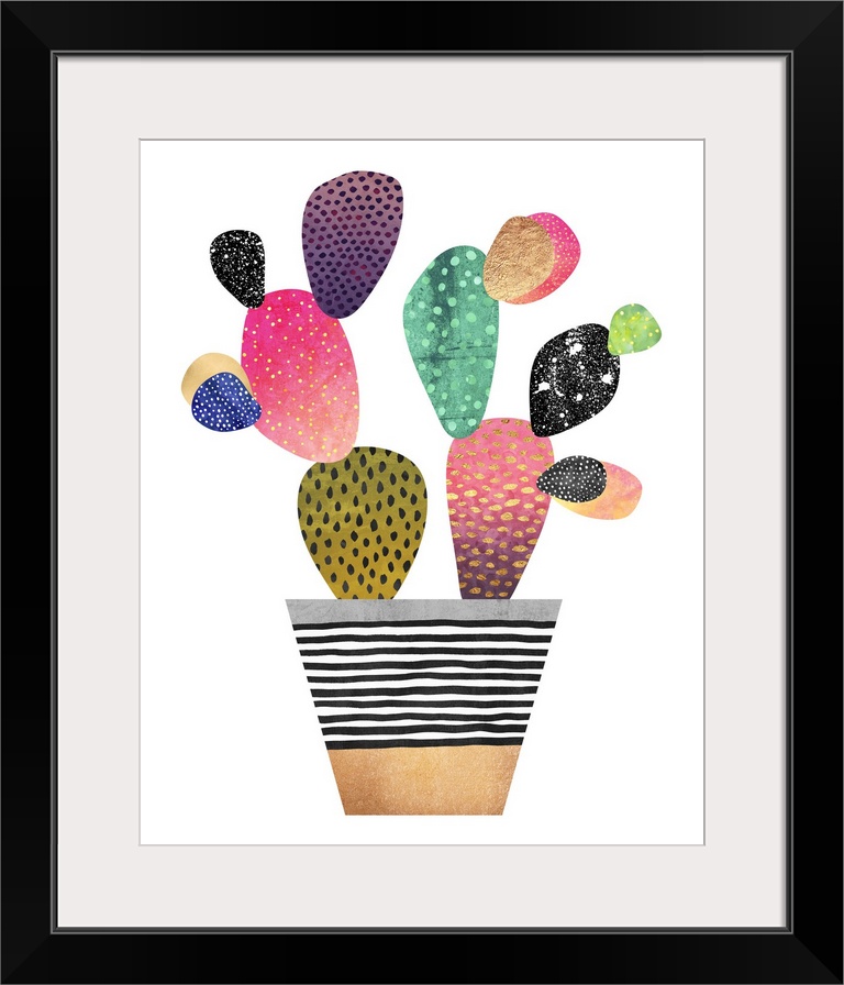 A contemporary cactus design in bright, spotted colors