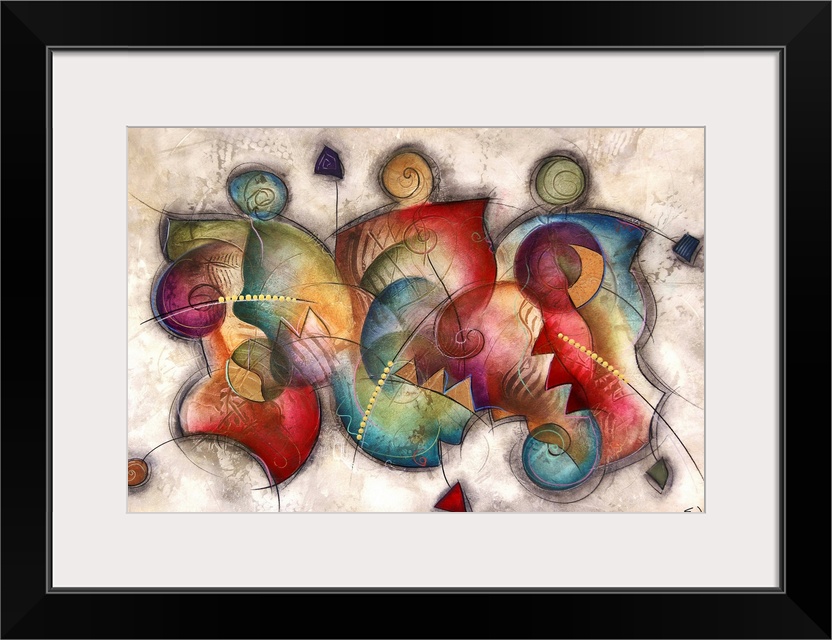 Large, horizontal artwork for a living room or office of three abstract, human figures composed of vibrant colors and swir...