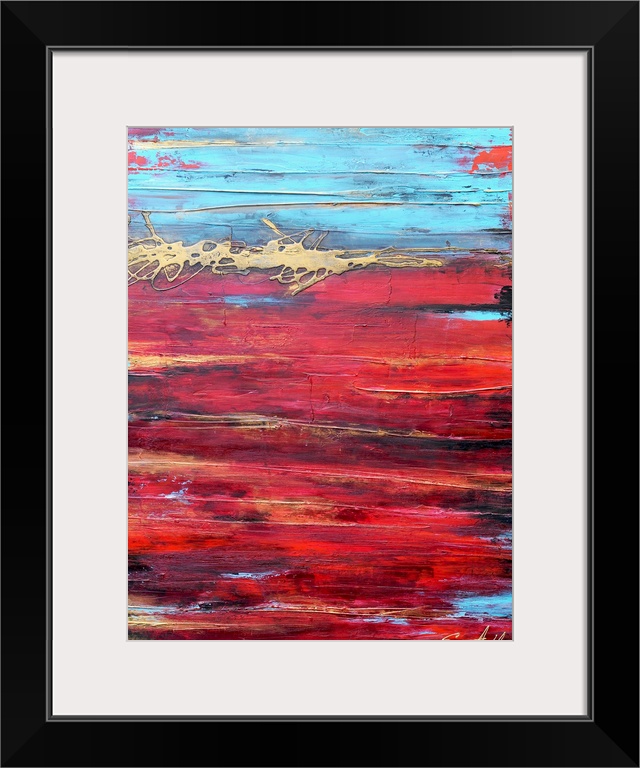Big abstract art portrays an artist's emphasis of contrasting one brightly colored warm tone against a vibrant cool tone. ...
