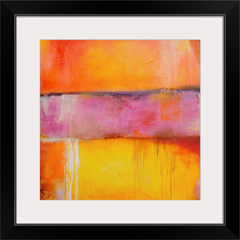 This square shaped decorative accent is an abstract wall painting with candy color stripes.