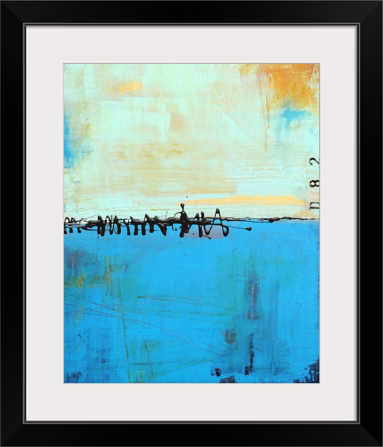 Contemporary abstract color field style painting using blue tones.