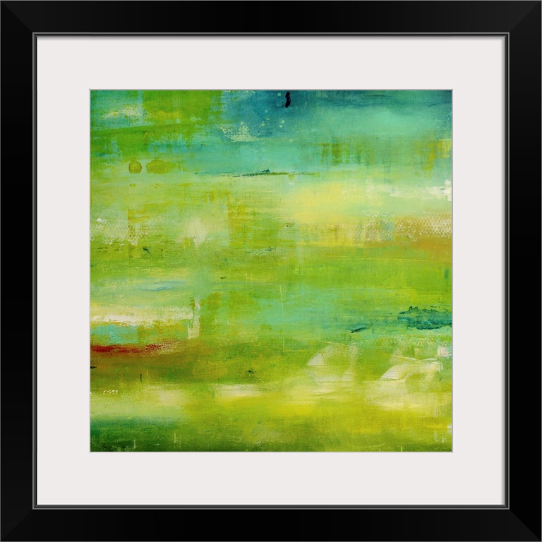 Contemporary abstract painting using vibrant green tones.