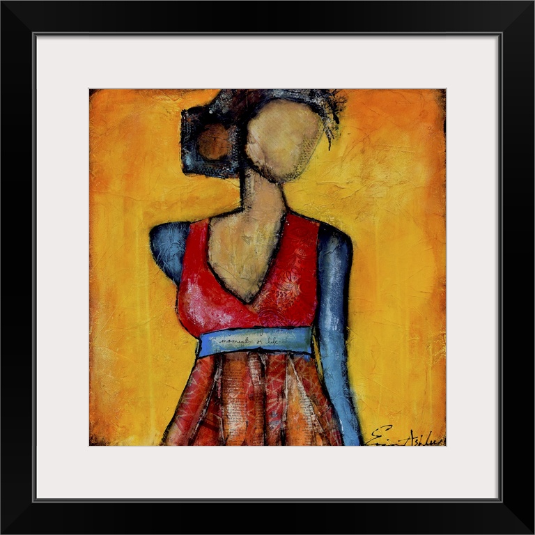 Contemporary abstract painting of a female figure with a missing face.