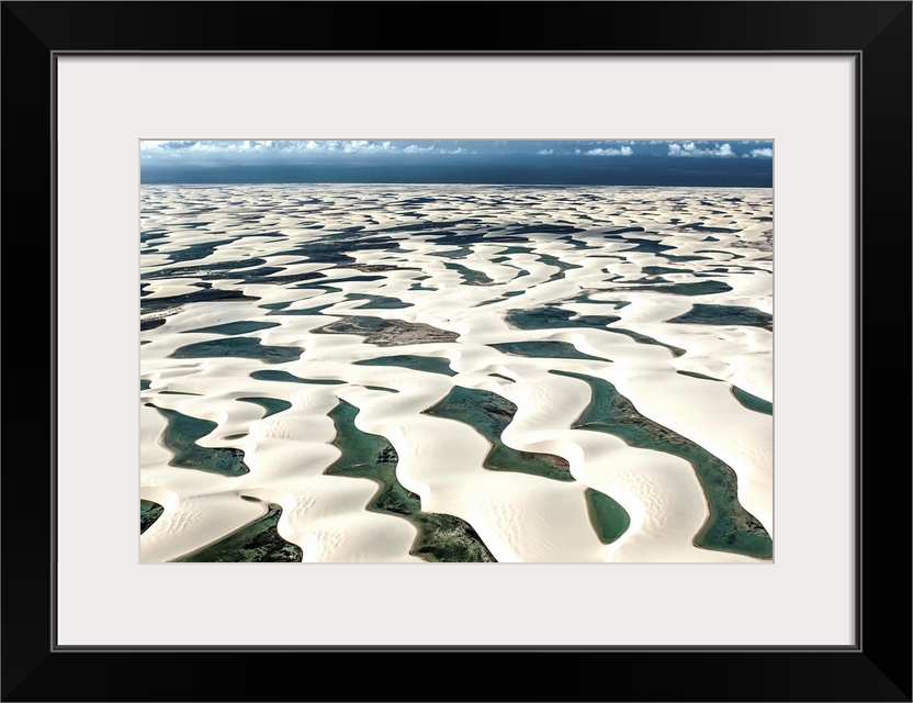 Brazil, Maranhao, Lencois Maranhenses National Park (Parque Nacional dos Lencois Maranhenses) aerial view.