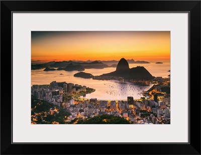Brazil, Rio De Janeiro, Baia De Guanabara, Botafogo And Sugarloaf Mountain At Sunrise