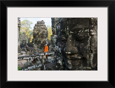 Cambodia, Siemreab, Angkor, Monk at the Bayan temple
