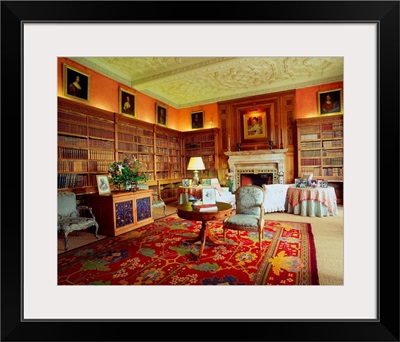 England, Cumbria, Library of Holker Hall, a Victorian house