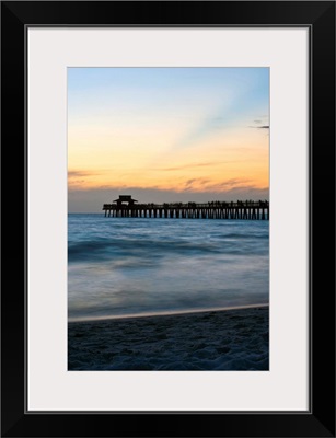 Florida, Naples, beach and Naples Pier at sunset