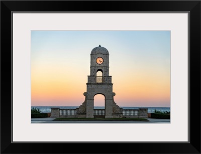 Florida, Palm Beach, Worth Avenue, Clock Tower Along South Ocean Blvd At Sunset
