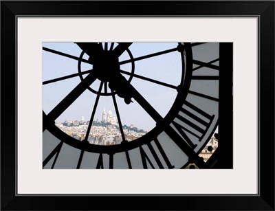 France, Paris, The clock and the restaurant, the Sacre Coeur in the background