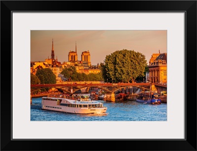 France, Seine, Paris, Vendome, Pont Des Arts, Notre Dame De Paris In The Background